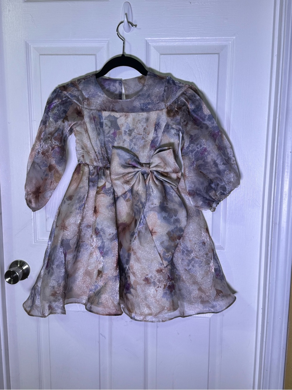 Rare Editions Girls Floral Metallic Organza Dress Bow Accent Size 6X